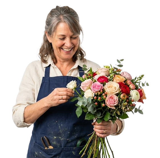 A florist arranging a fresh bouquet