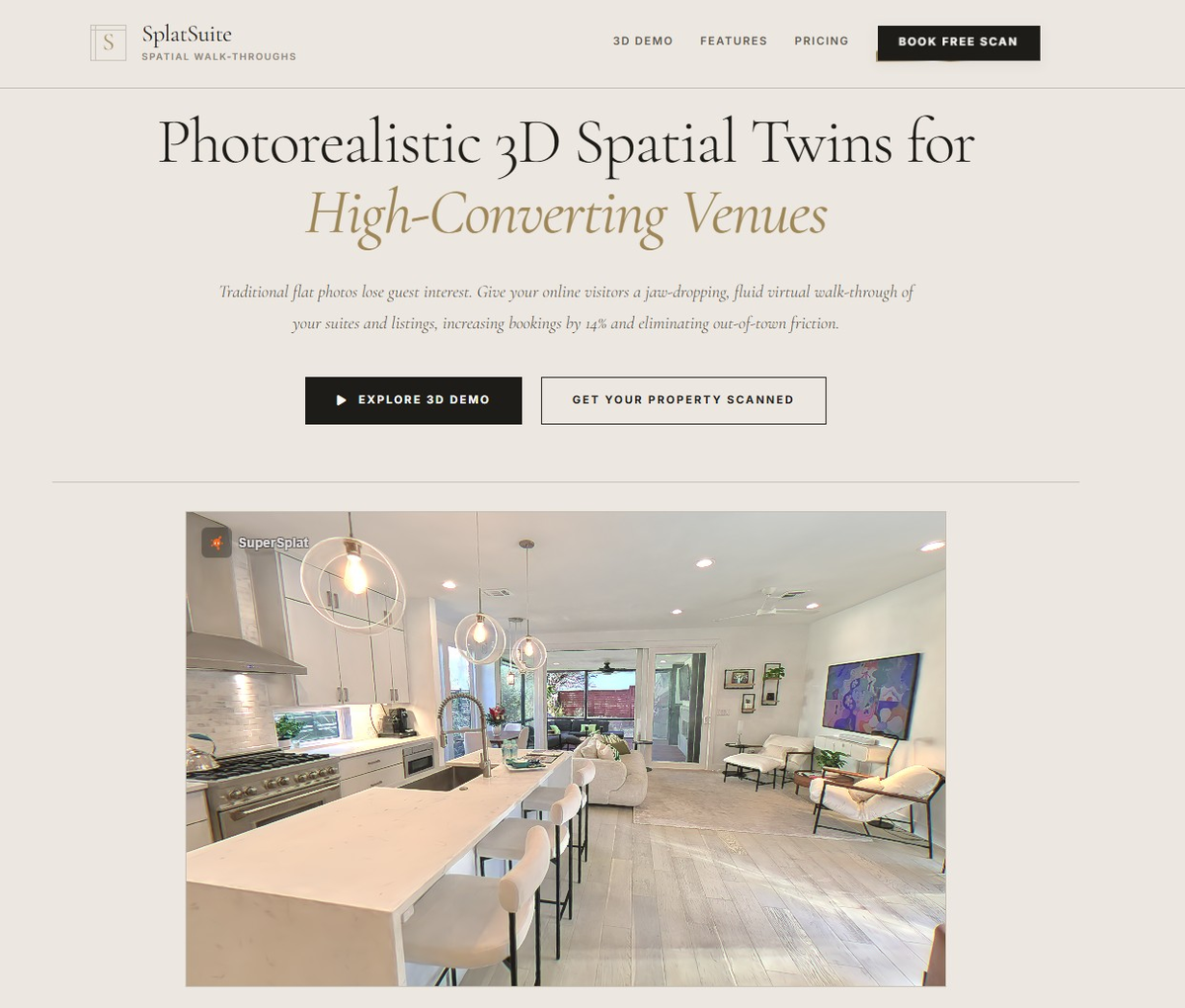 SplatSuite 3D spatial walk-through website front page