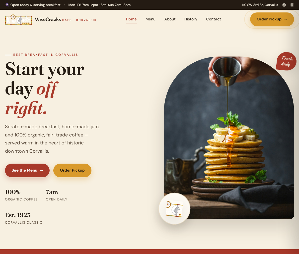 WiseCracks Café website front page